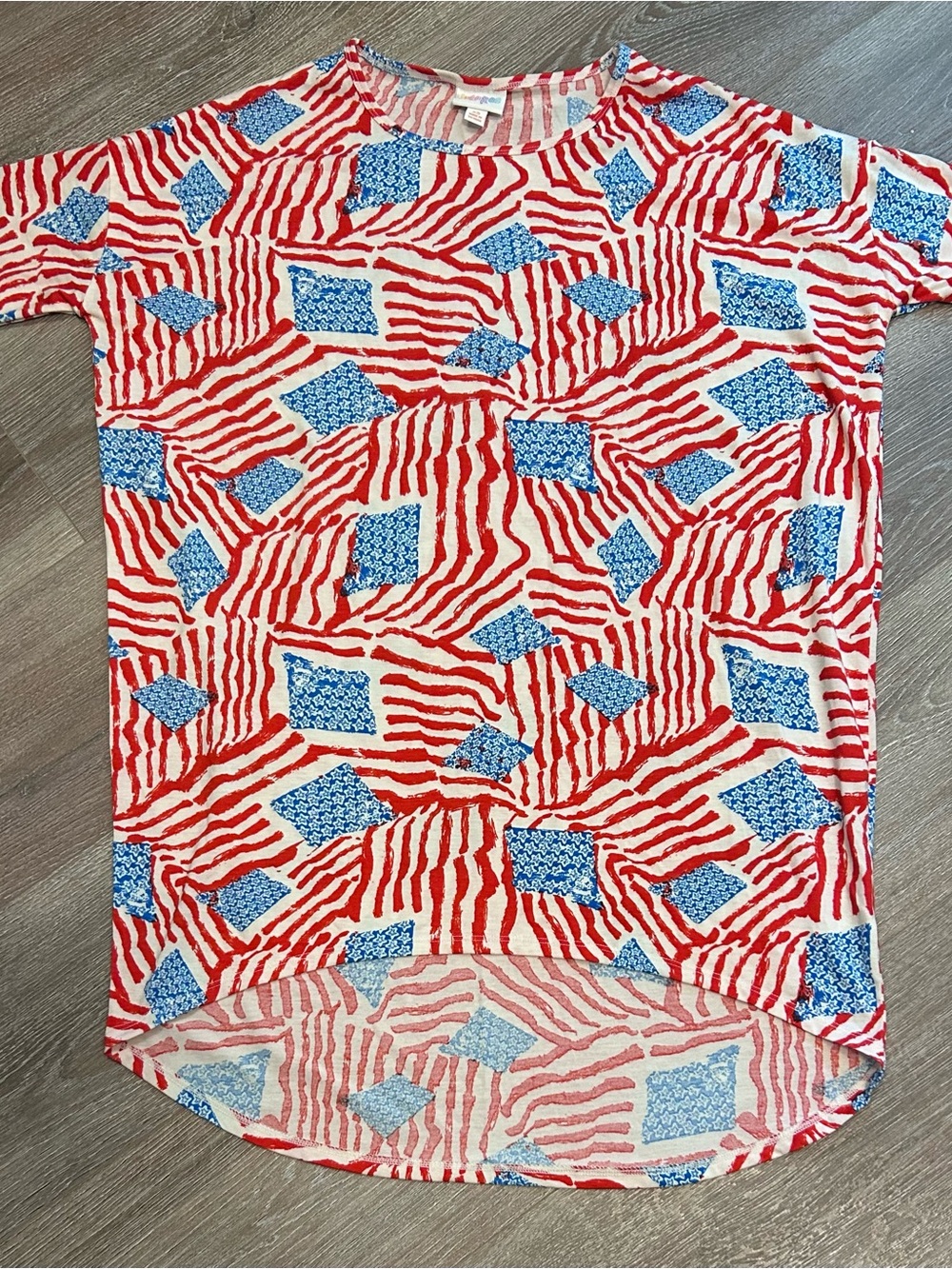 LuLaRoe Red White and Blue Abstract Print Tunic